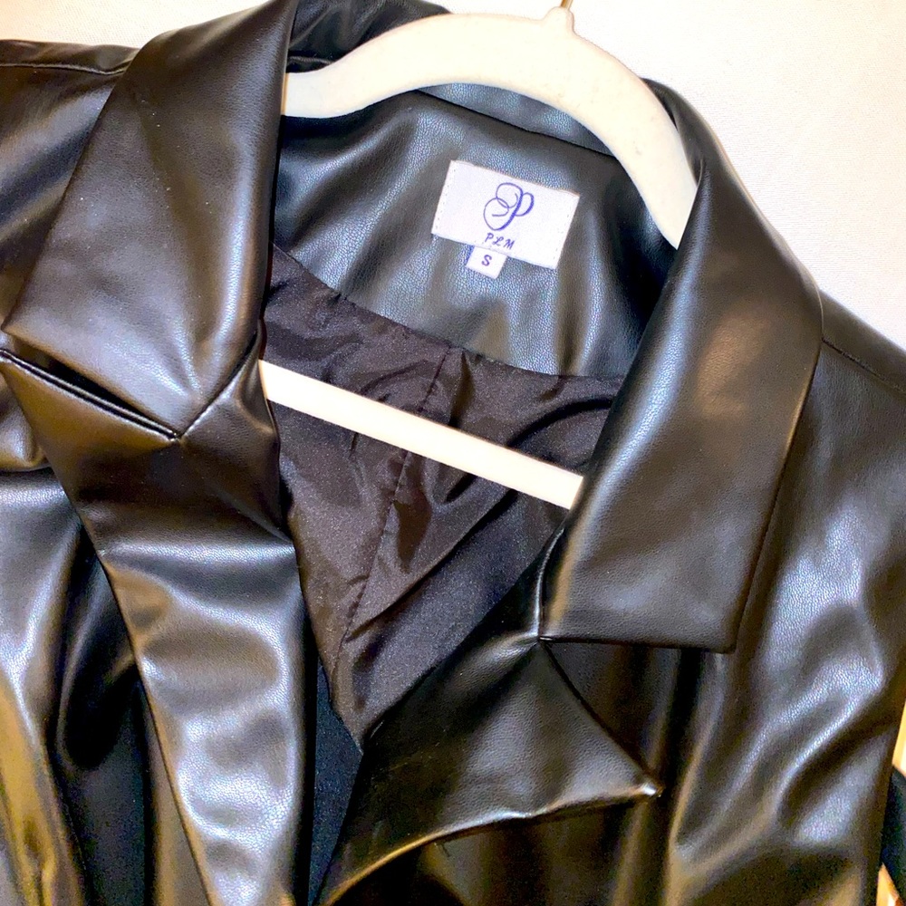 PLM Belted pleather black mini shirt dress size small